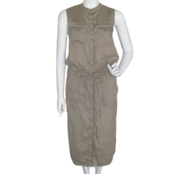 Vince Dresses & Skirts - VINCE Midi Dress, XS, Khaki, Career, Sleeveless, Linen, Shirtdress